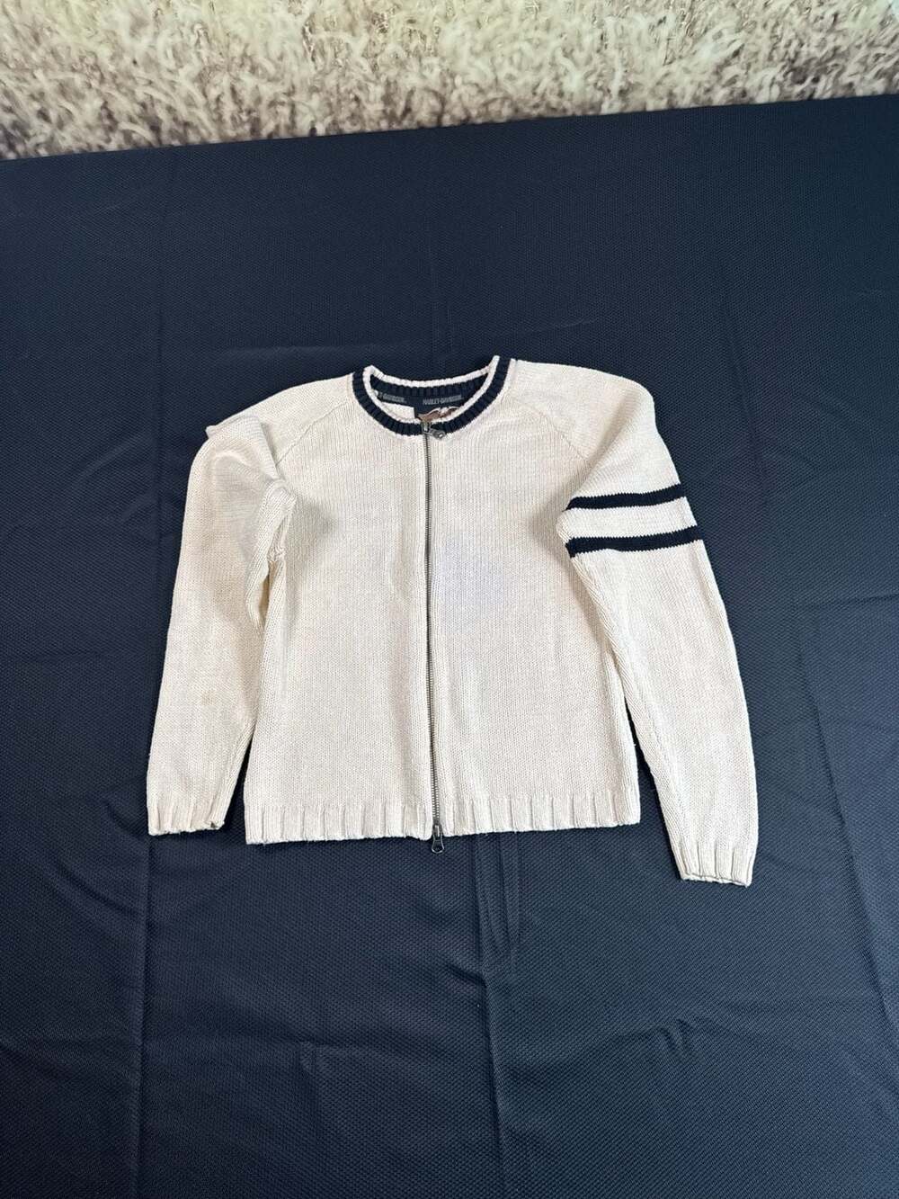 Harley-Davidson Ramie Cotton Full Zip Striped Sweater